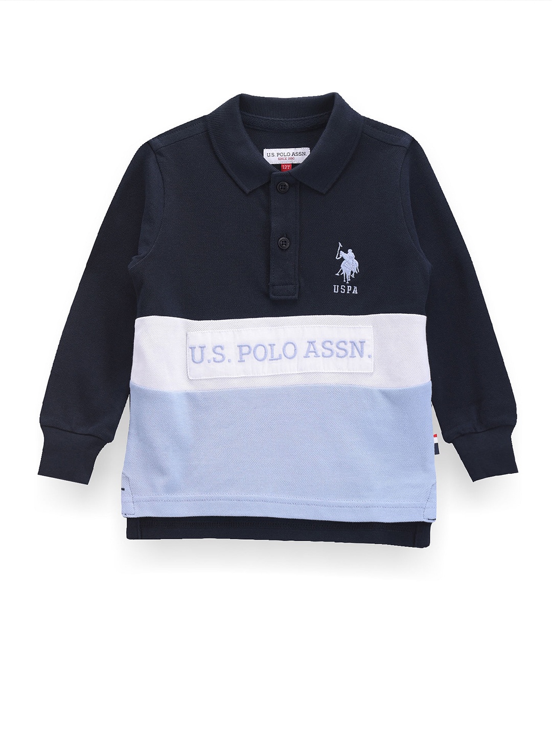 

U.S. Polo Assn. Kids Boys Colourblocked Polo Collar Long Sleeves Cotton T-shirt, Navy blue