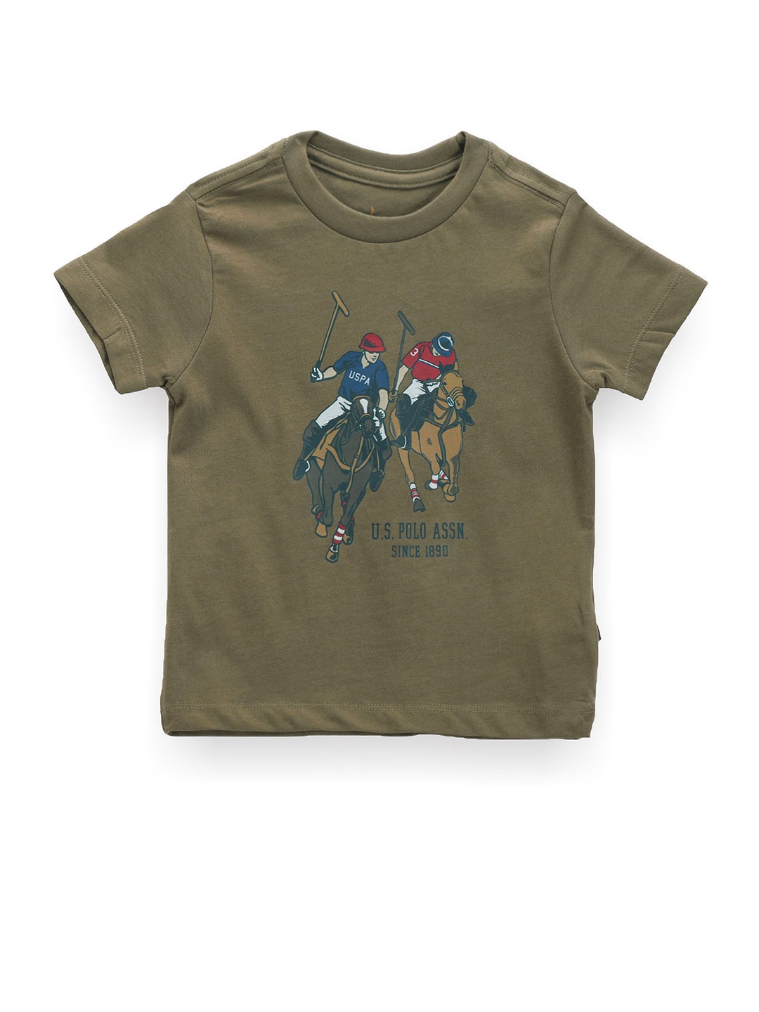 

U.S. Polo Assn. Kids Boys Graphic Printed Pure Cotton T-shirt, Olive