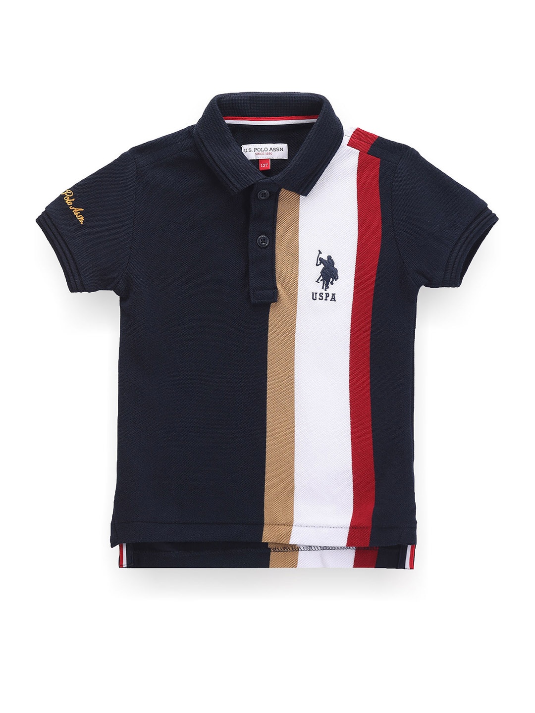 

U.S. Polo Assn. Kids Boys Striped Polo Collar Pure Cotton T-shirt, Navy blue