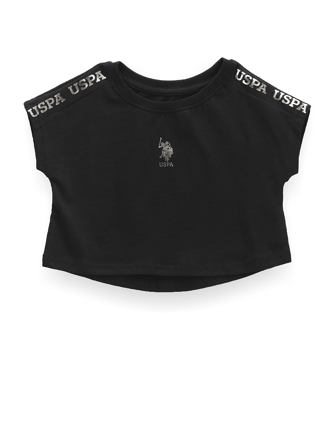 

U.S. Polo Assn. Kids Girls Brand Logo Printed Extended Sleeves Pure Cotton T-shirt, Black