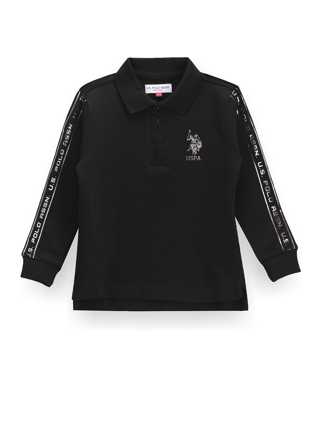 

U.S. Polo Assn. Kids Boys Printed Polo Collar Long Sleeves Cotton T-shirt, Black