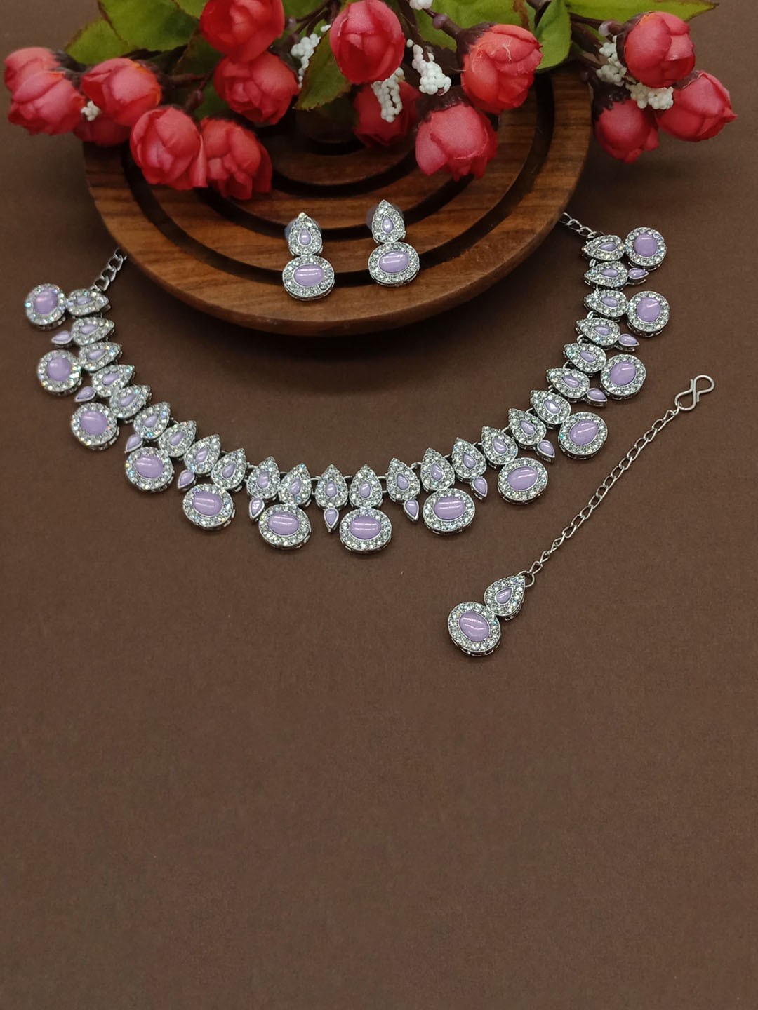 

AASHISH IMITATION Rhodium-Plated Stone-Studded Jewellery Set, Silver