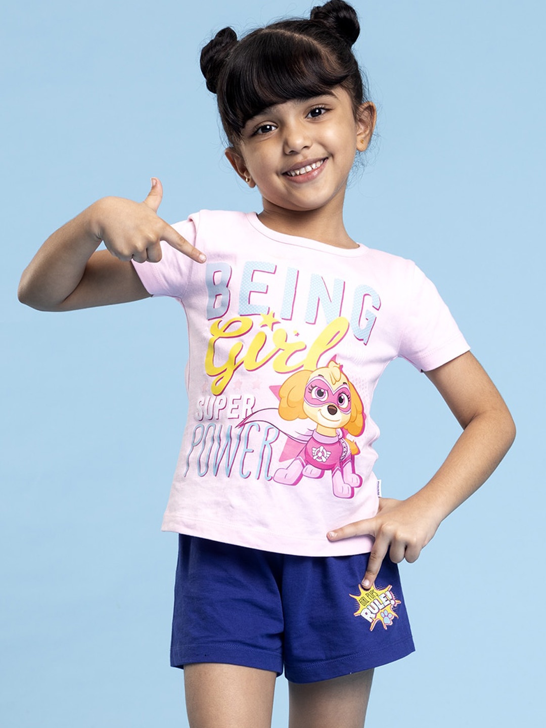 

mackly Girls Cartoon Characters Paw Patrol Printed Pure Cotton T-Shirt & Shorts, Pink