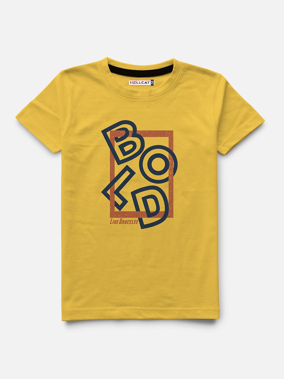 

HELLCAT Boys Typography Printed Cotton T-shirt, Yellow