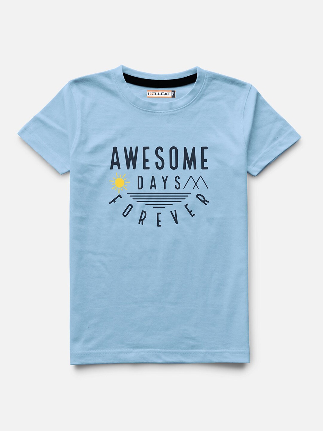 

HELLCAT Boys Typography Printed Cotton T-shirt, Blue