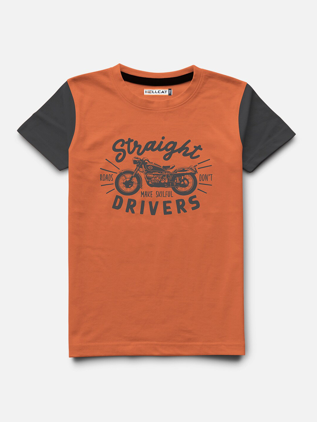 

HELLCAT Boys Typography Printed Cotton T-shirt, Orange