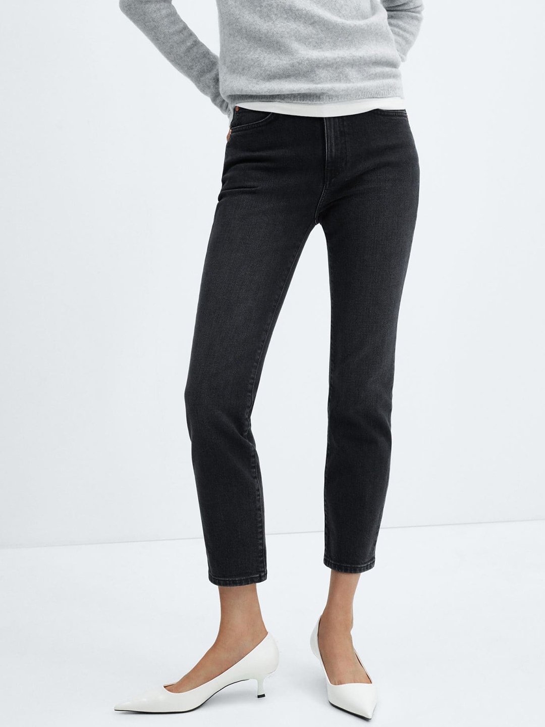 

MANGO Women Slim Fit High-Rise Stretchable Jeans, Black