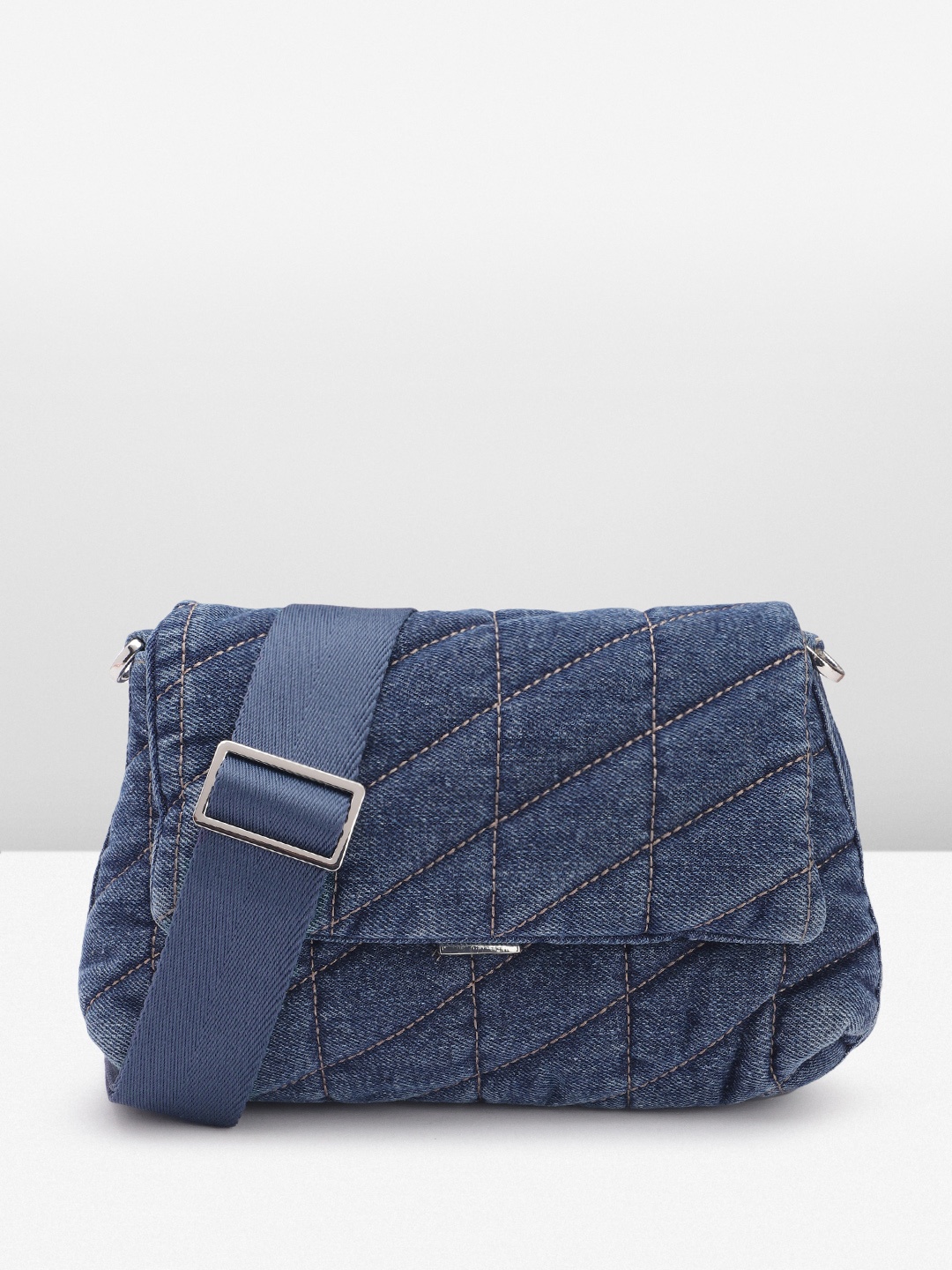

MANGO Quilted Detail Denim Structured Sling Bag, Navy blue
