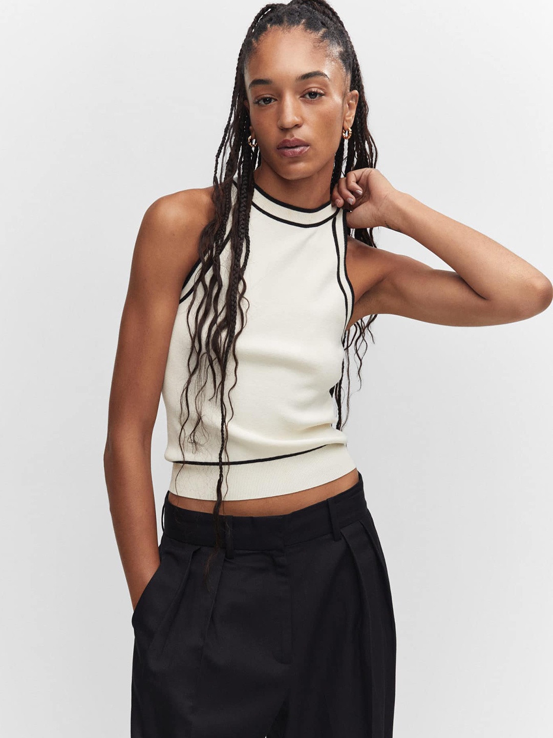 

MANGO Solid Crop Top, White