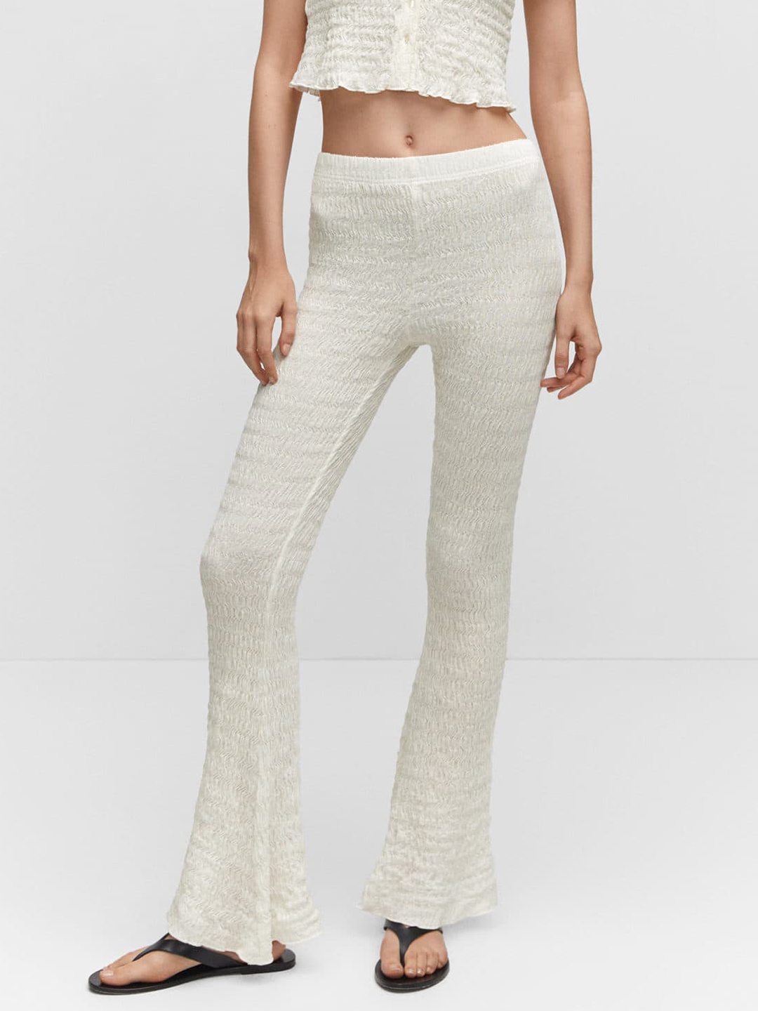 

MANGO Women Textured Trousers, White
