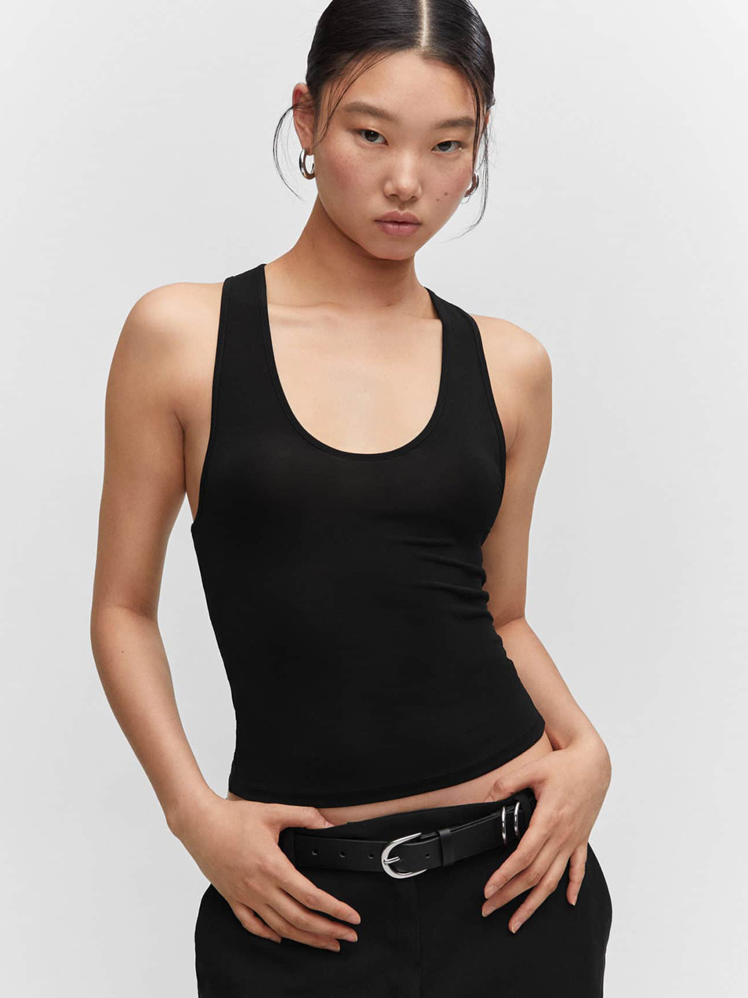

MANGO Shoulder Straps Fitted Top, Black
