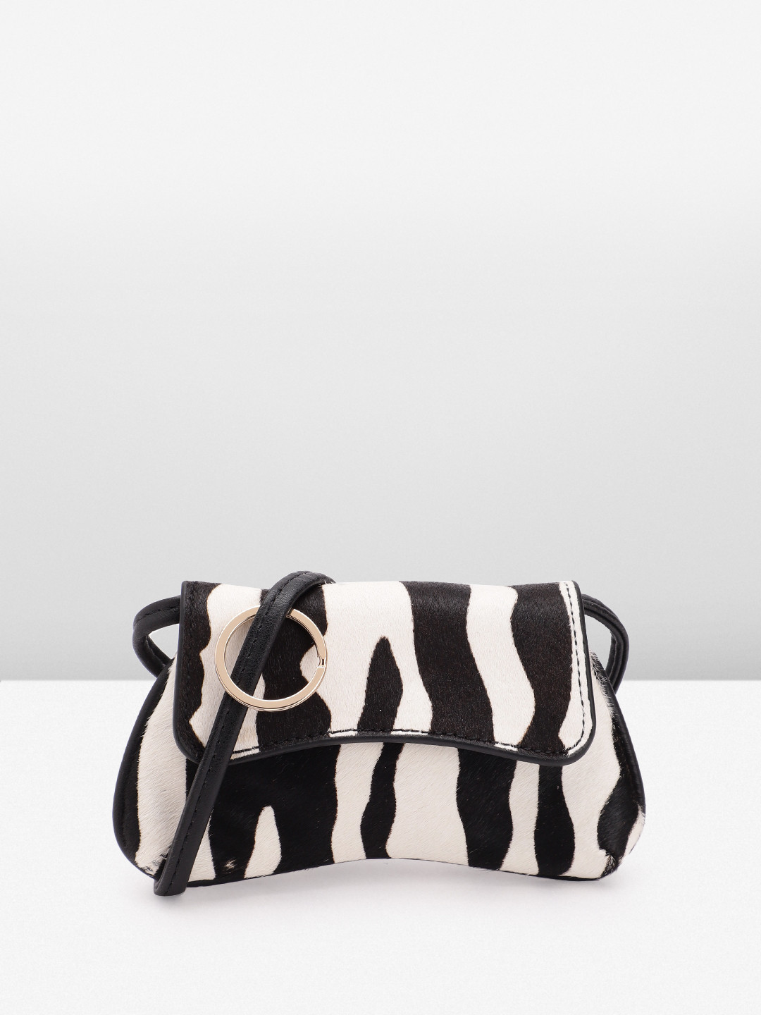 

MANGO Animal Printed Structured Small Sling Bag, Black