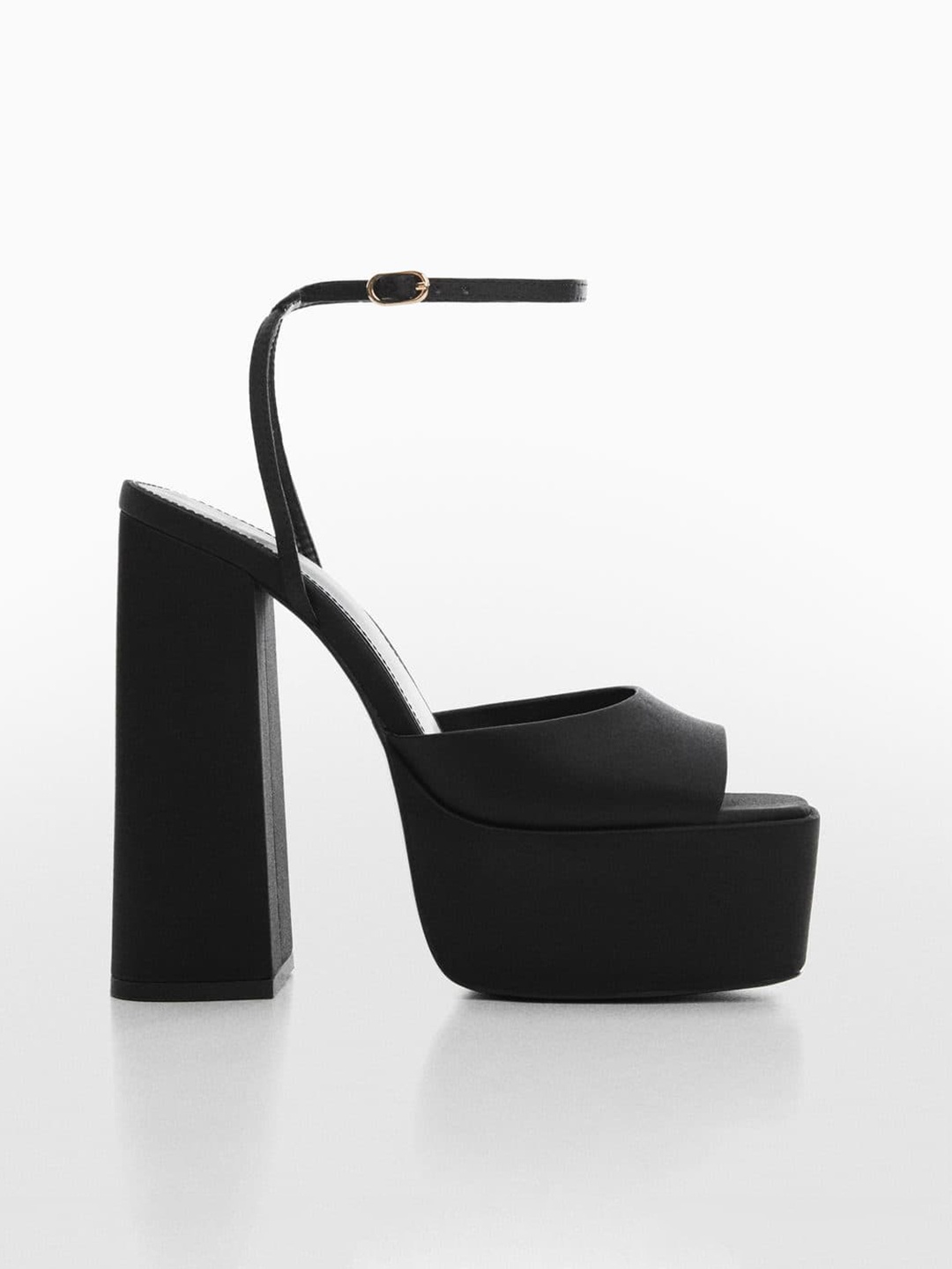 

MANGO Square-Toe Solid Platform Heels, Black