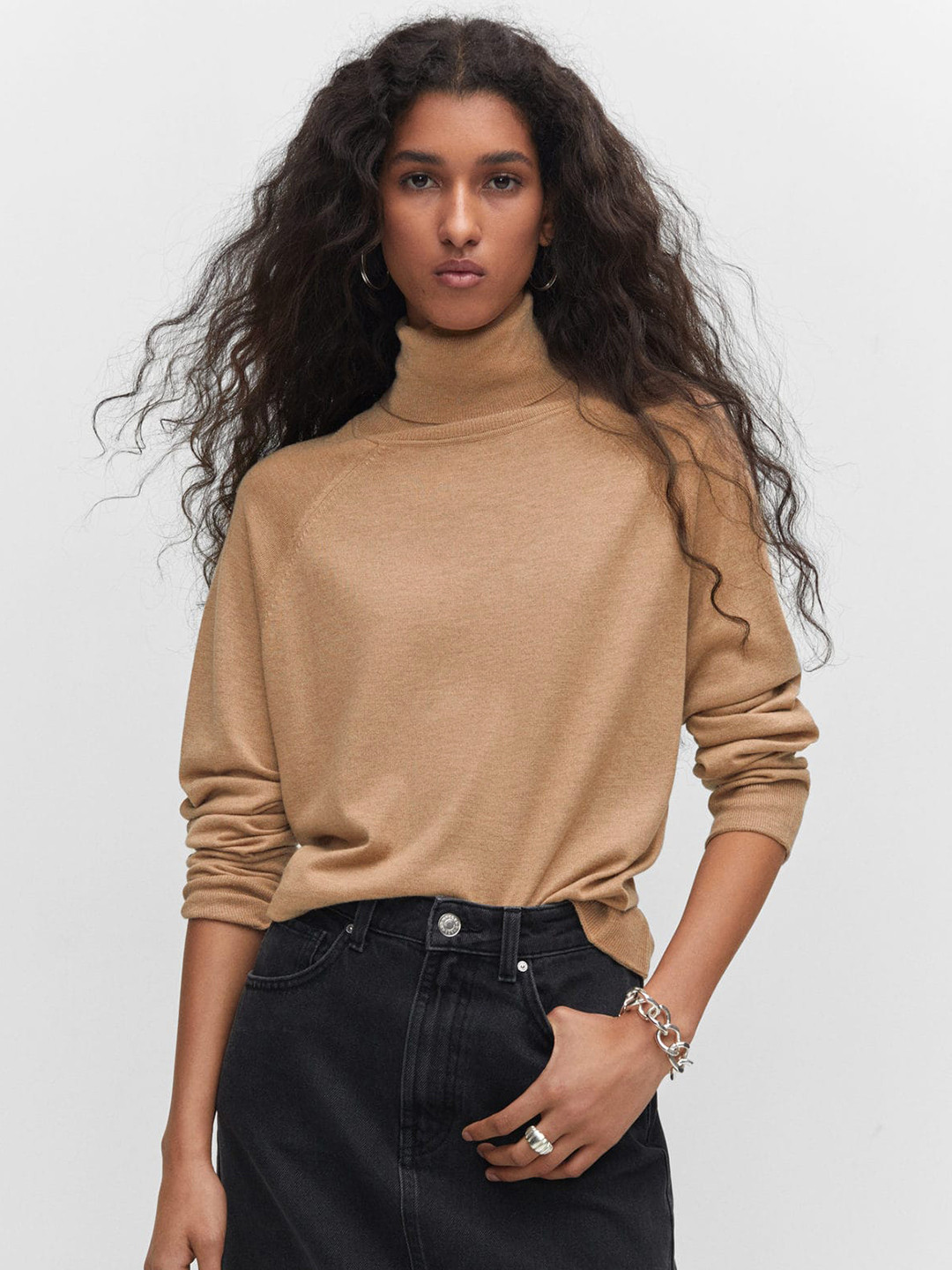 

MANGO Women Turtle Neck Pullover, Khaki