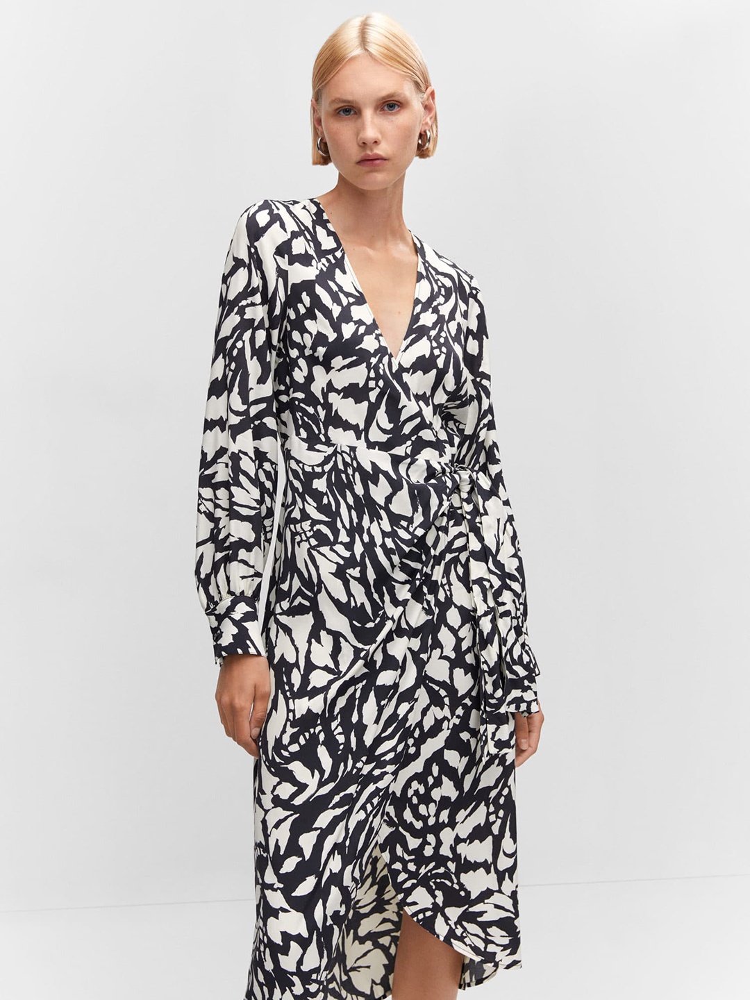 

MANGO Printed Wrap Midi Dress, Off white