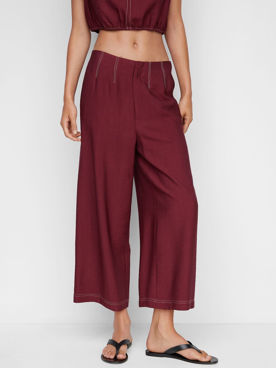 

MANGO Women Wide Leg parallel Trousers, Maroon