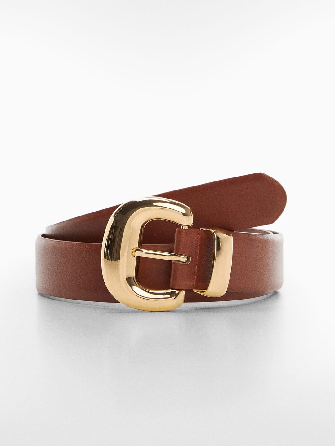 

MANGO Women Metal Buckle Belt, Brown
