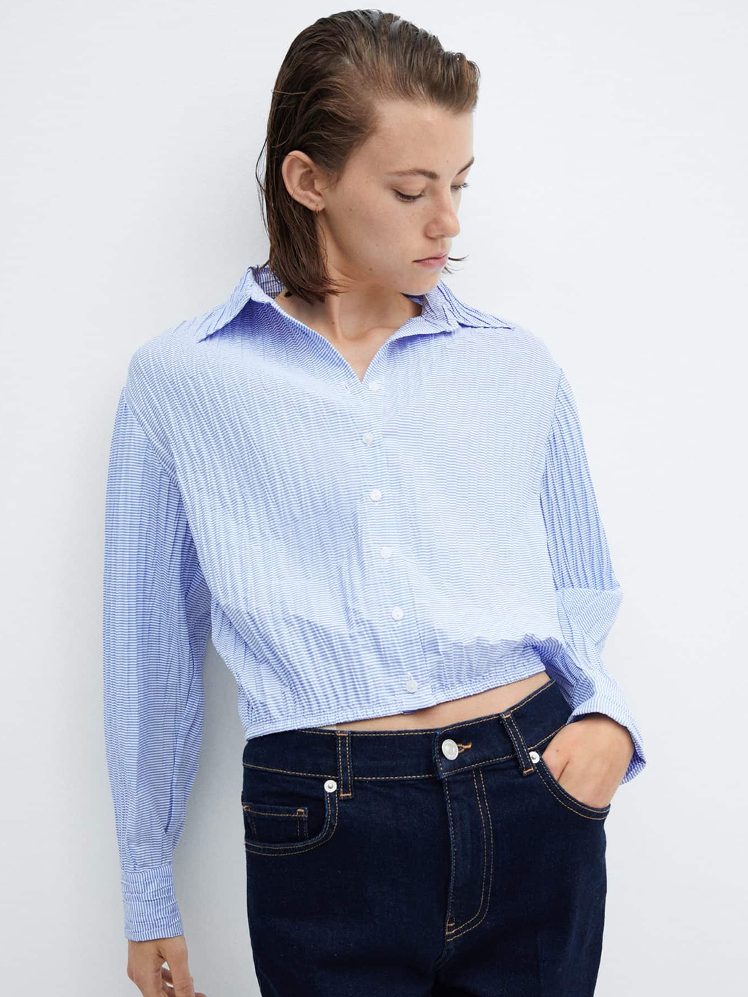 

MANGO Women Striped Casual Shirt, Blue