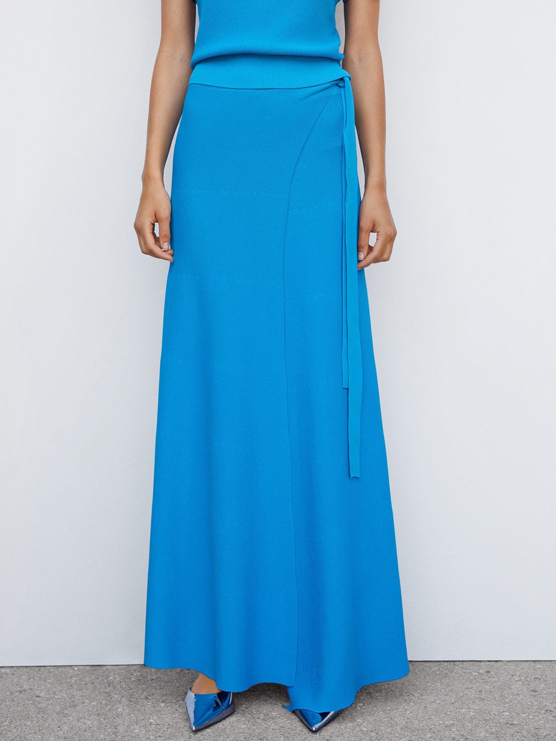 

MANGO Knitted Wrap Maxi Skirt, Blue