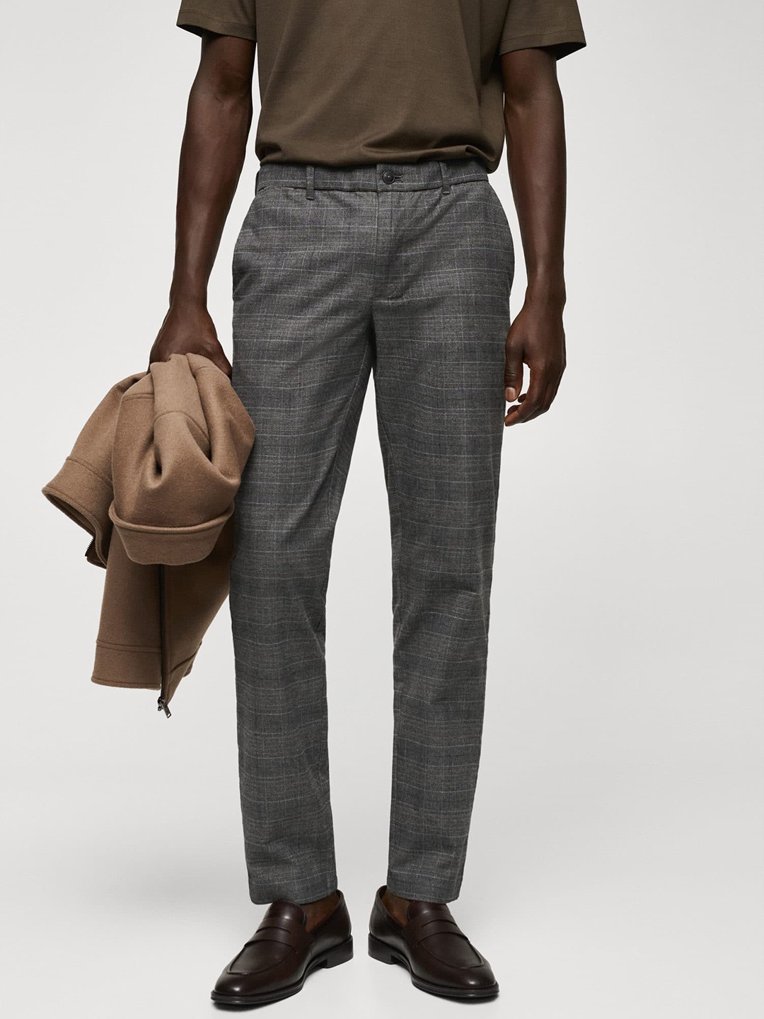 

MANGO MAN Checked Trousers, Grey