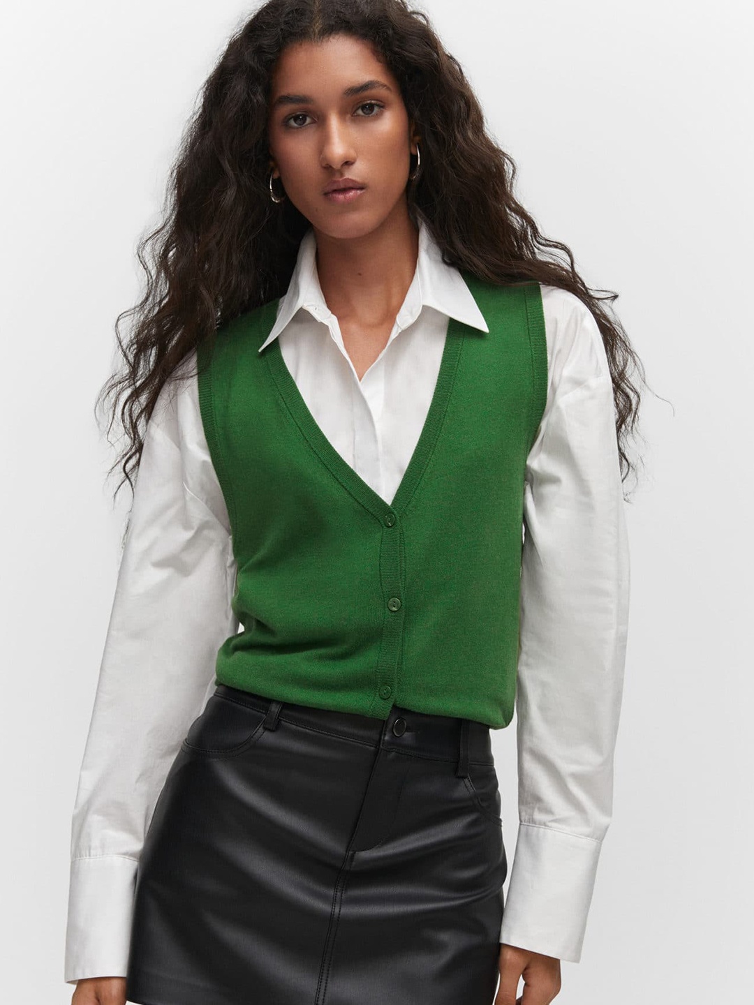 

MANGO Fine-Knit Cardigan, Green