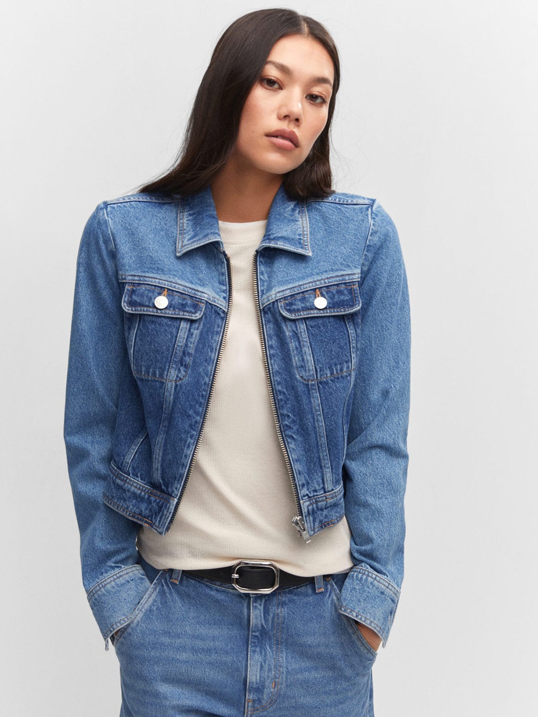 

MANGO Cotton Denim Jacket, Blue