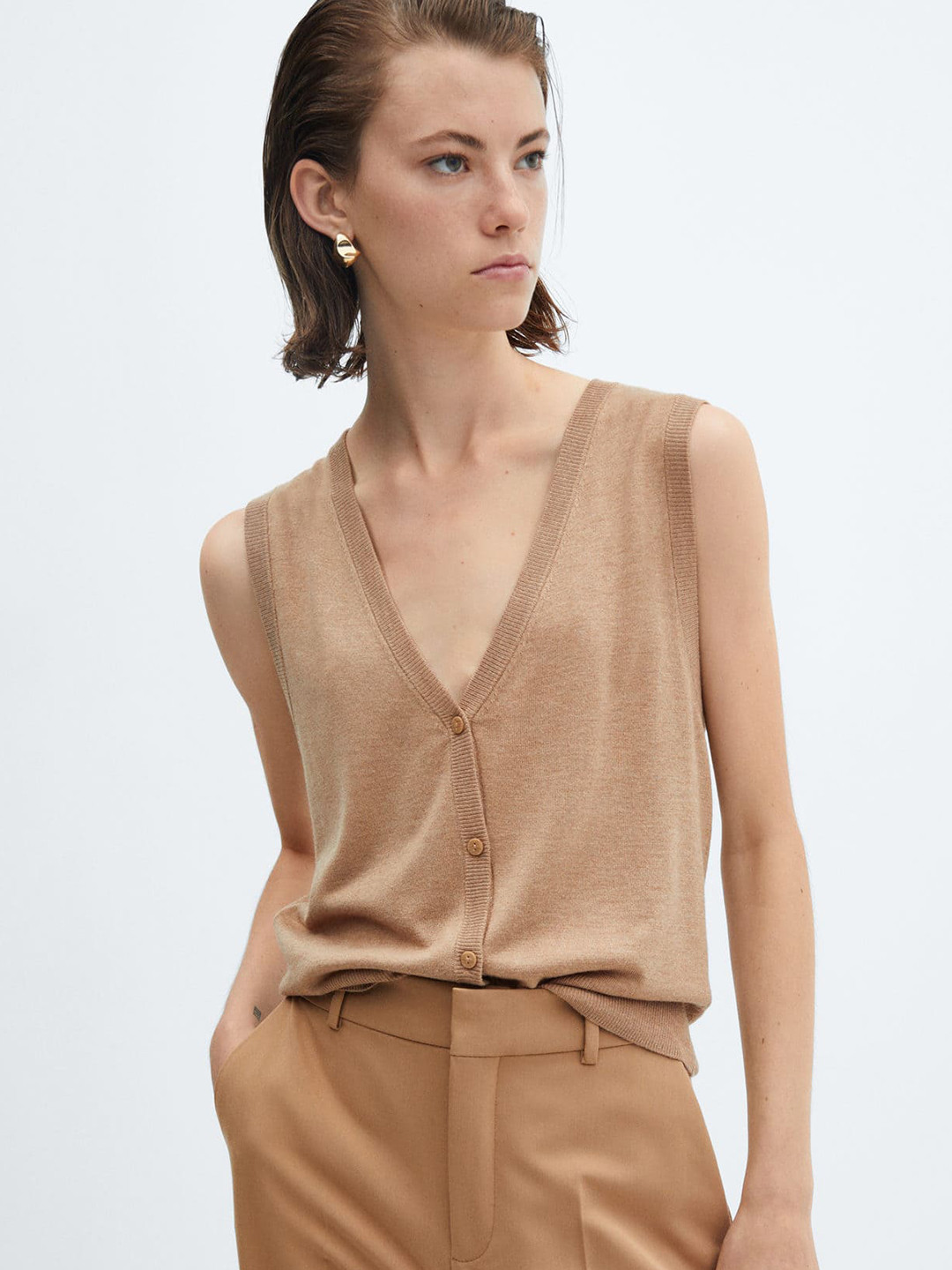 

MANGO Fine-Knit Cardigan, Beige