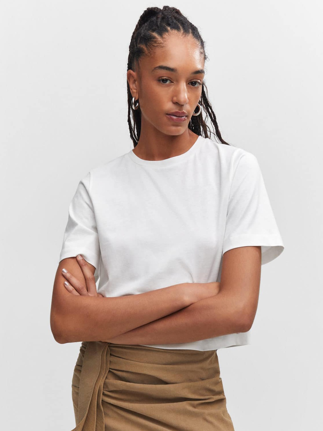 

MANGO Pure Cotton Crop T-shirt, White