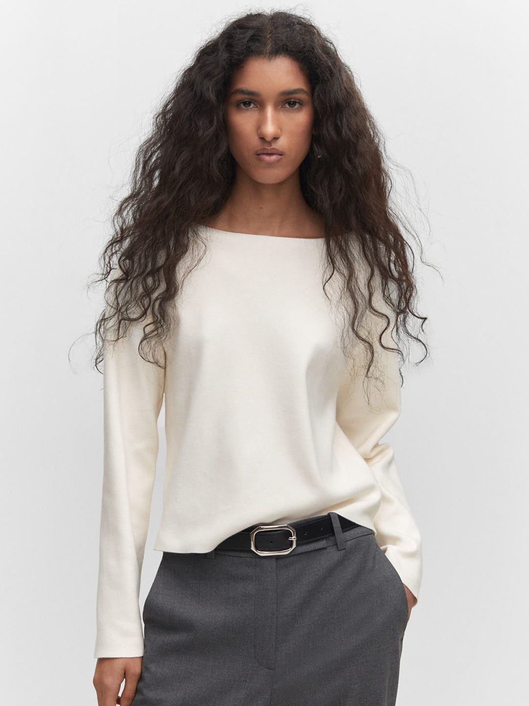 

MANGO Boat Neck Pullover, Off white