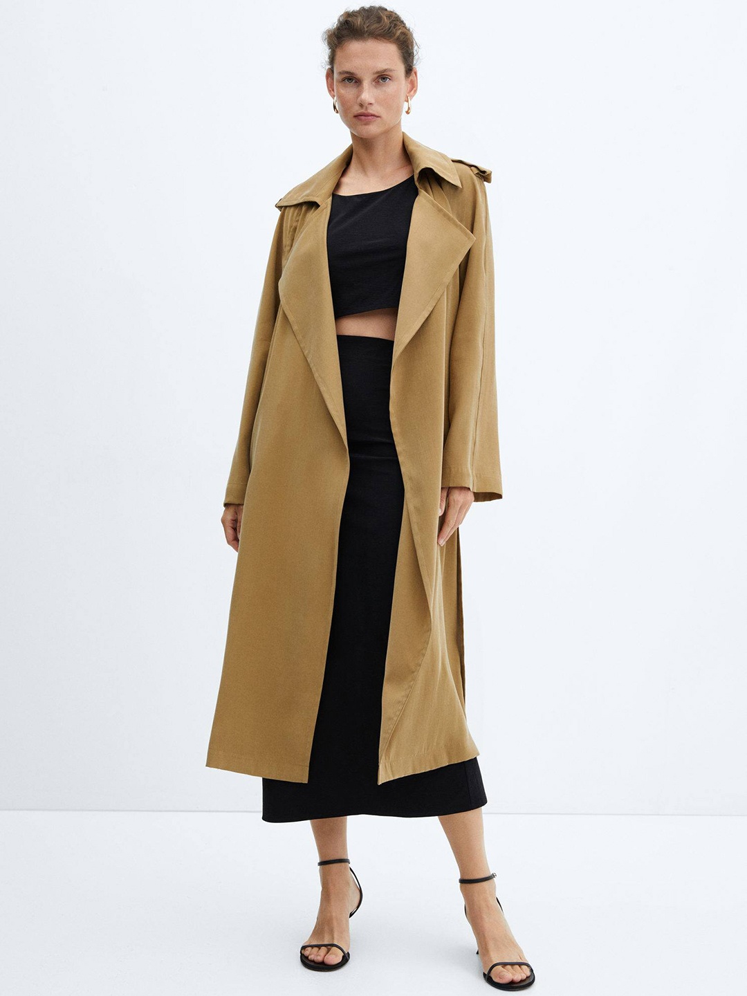 

MANGO Front-Open Trench Coat, Camel brown