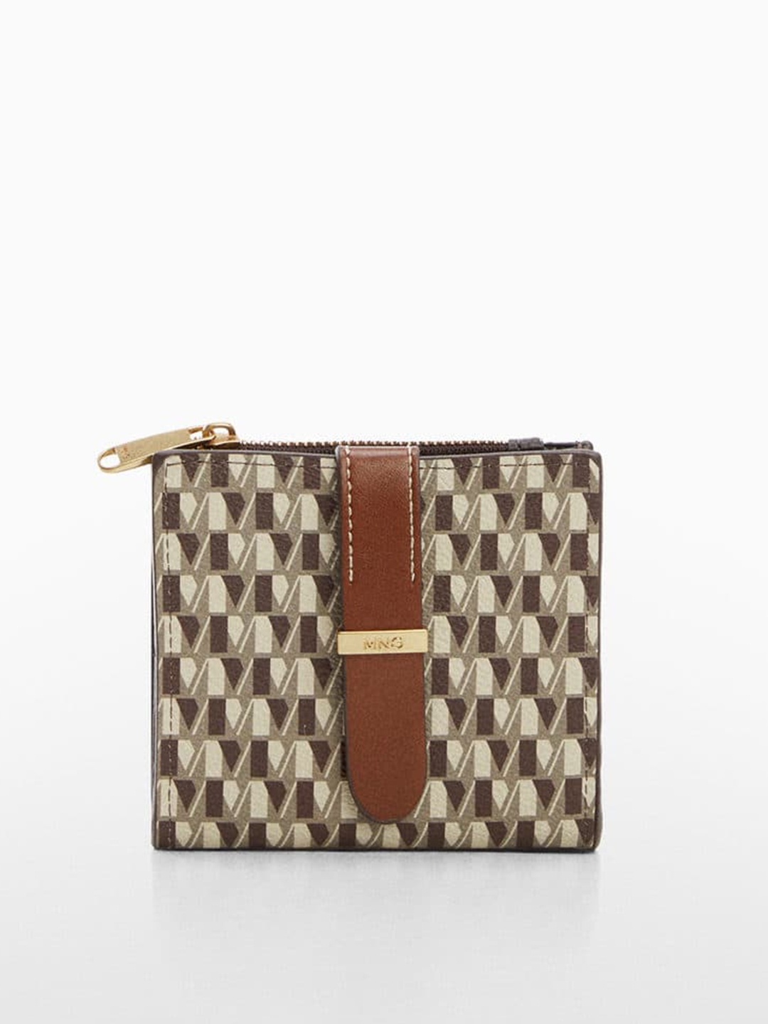 

MANGO Women Brand Logo Printed Two Fold Wallet, Grey