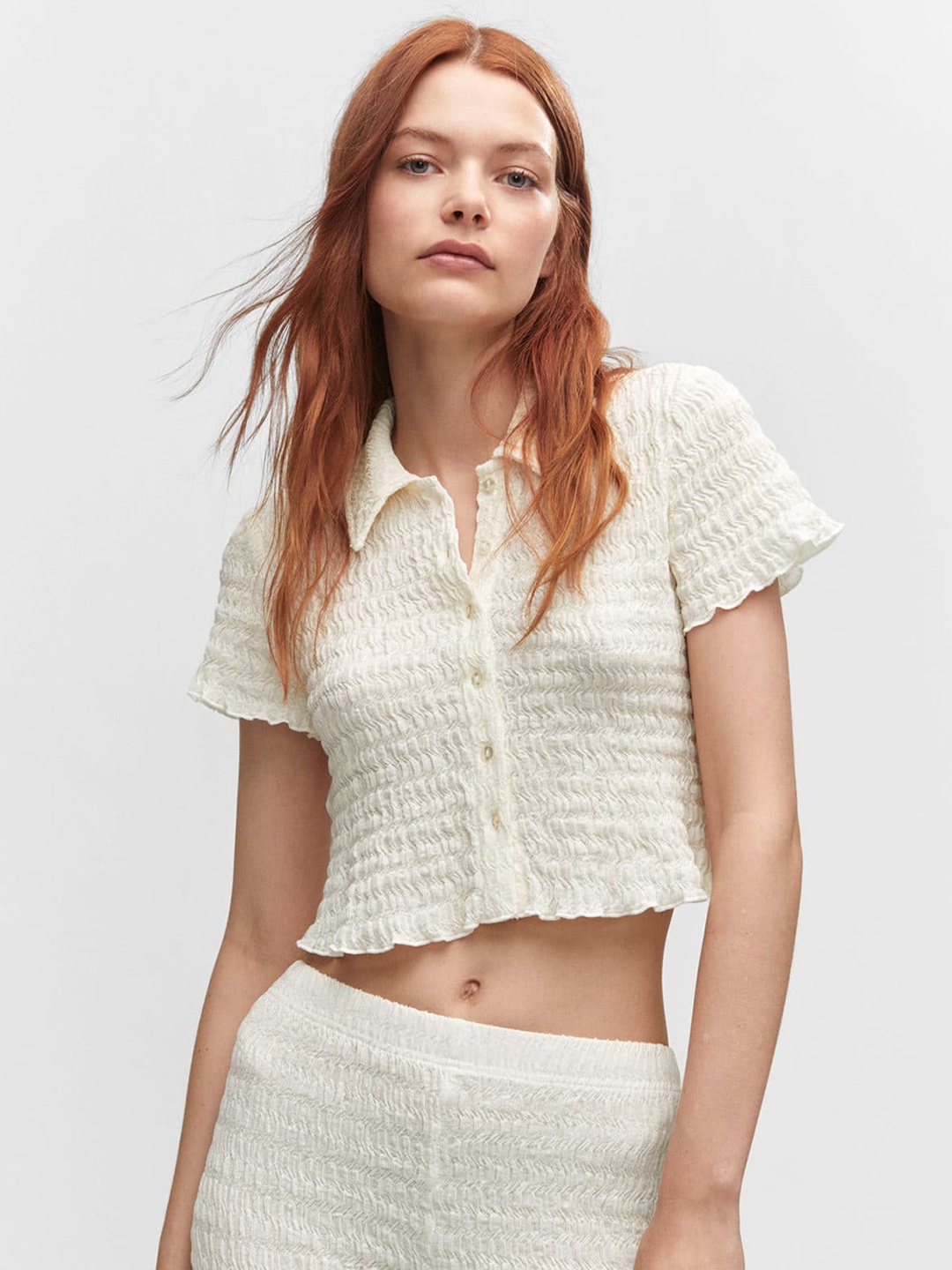 

MANGO Textured Casual Shirt, White