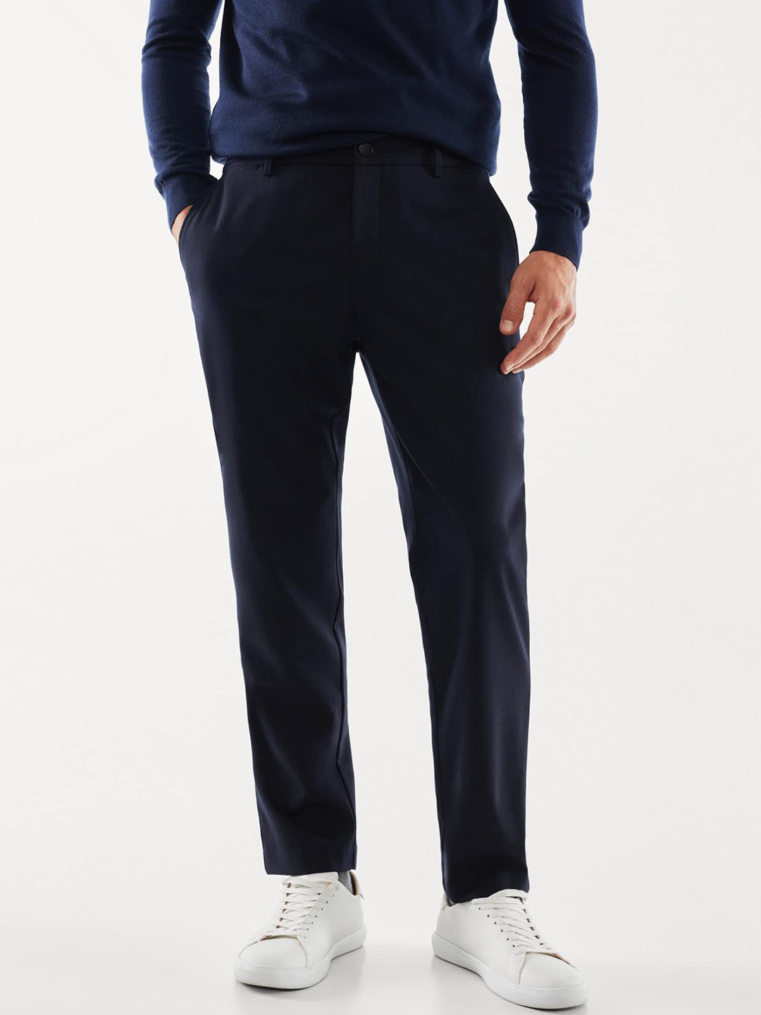 

MANGO MAN Solid Trousers, Navy blue
