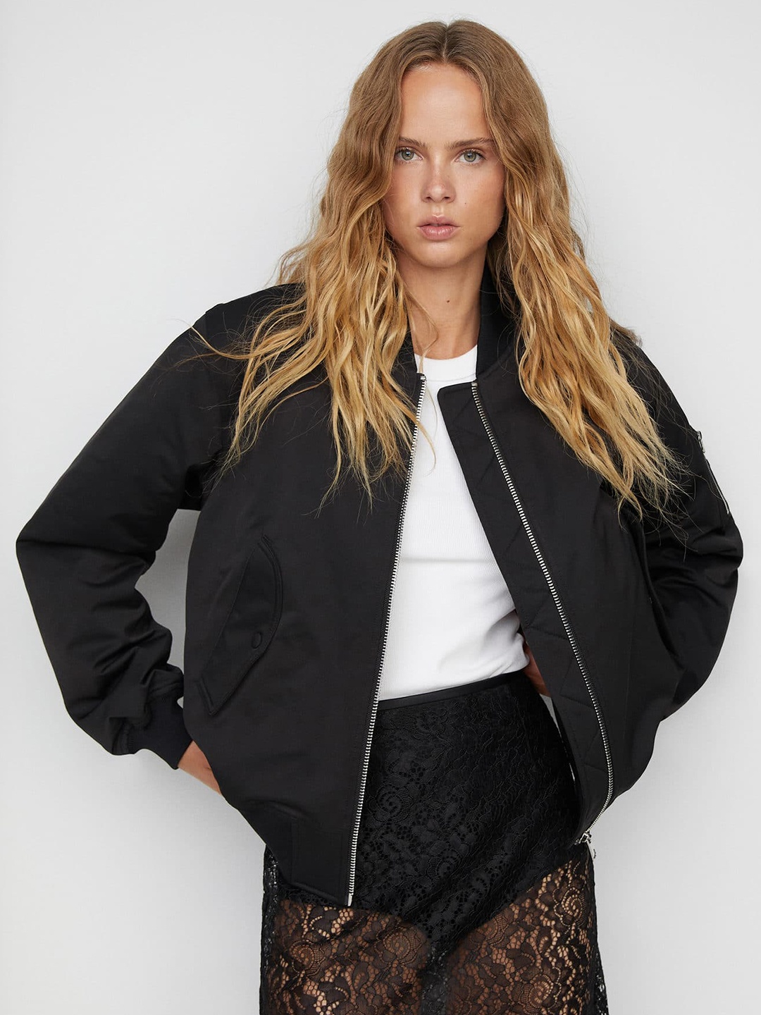 

MANGO Stand Collar Tailored Jacket, Black