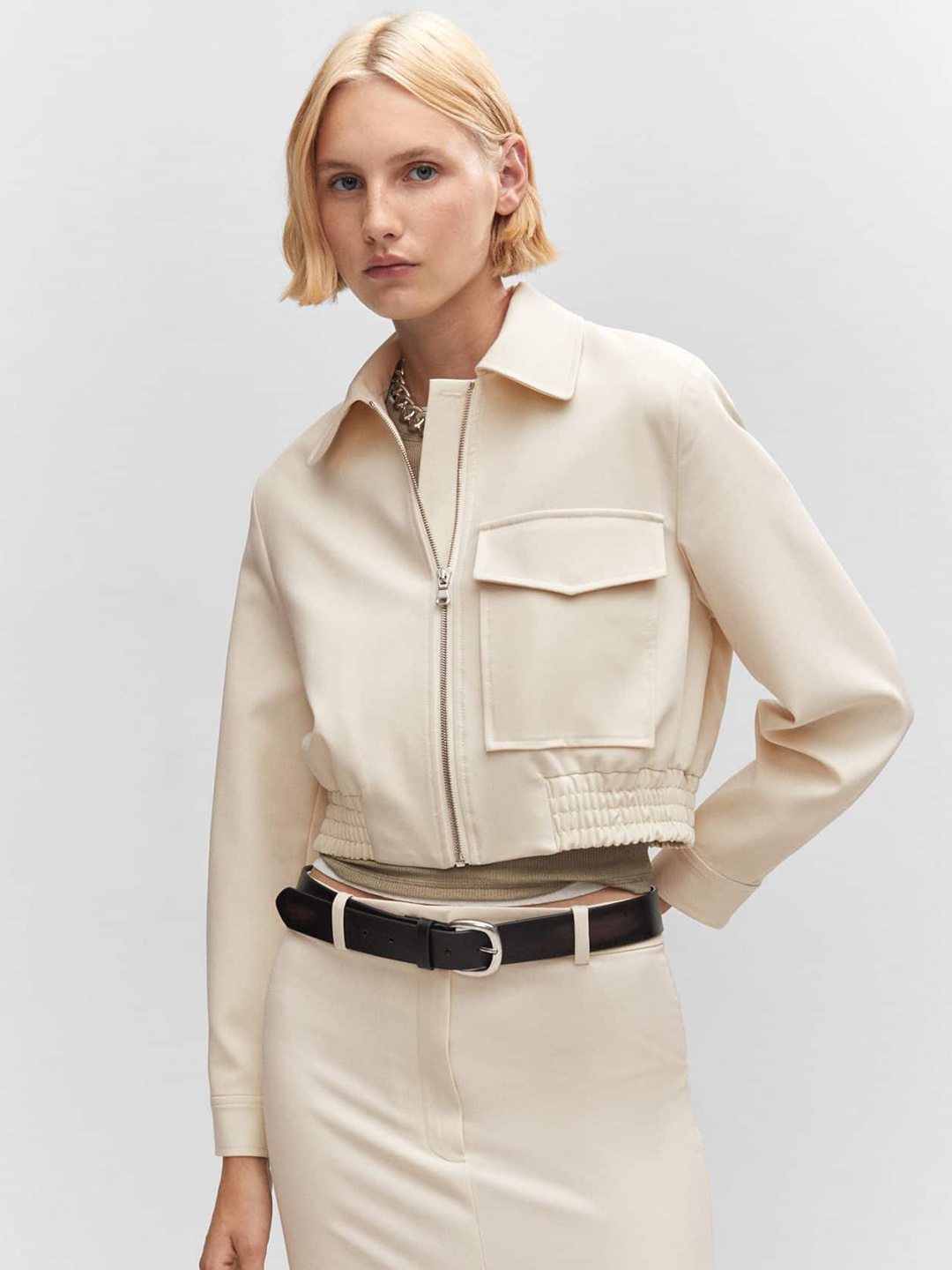 

MANGO Women Solid Tailored Jacket, Cream