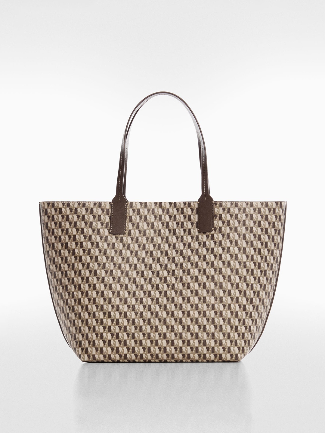 

MANGO Brand Logo Printed Shopper Tote Bag, Brown