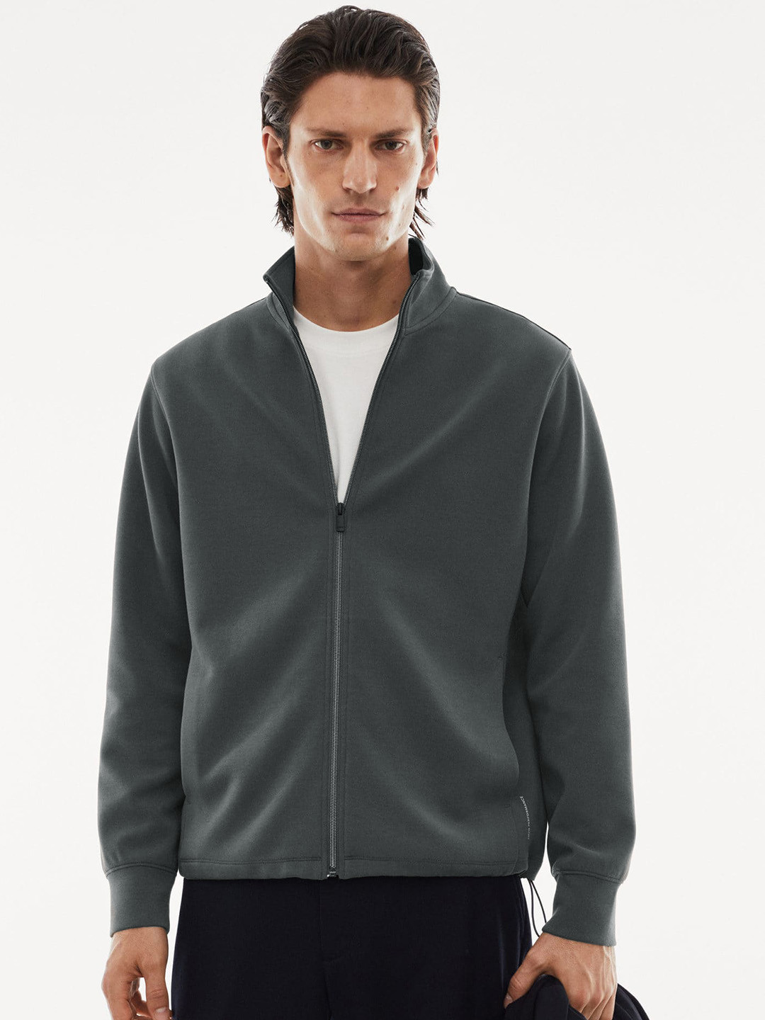 

MANGO MAN Half Zipper Full Sleeves Sweatshirt, Grey