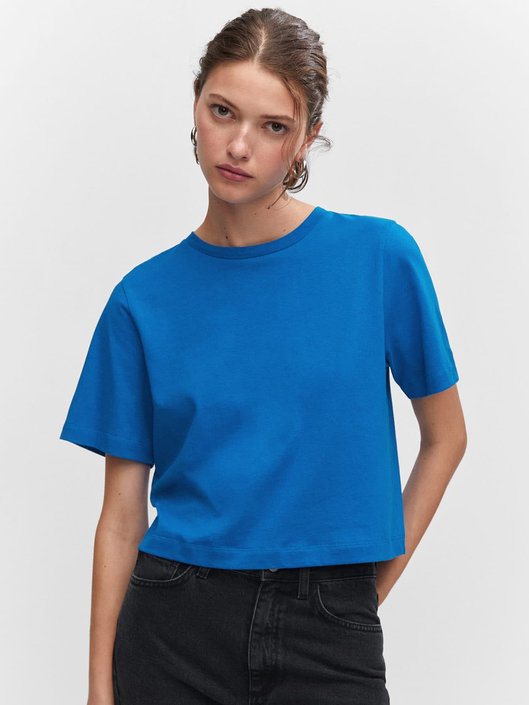 

MANGO Round Neck Cotton T-shirt, Blue