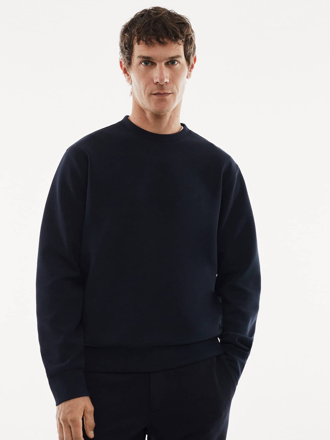 

MANGO MAN Long Sleeves Round Neck Sweatshirt, Navy blue