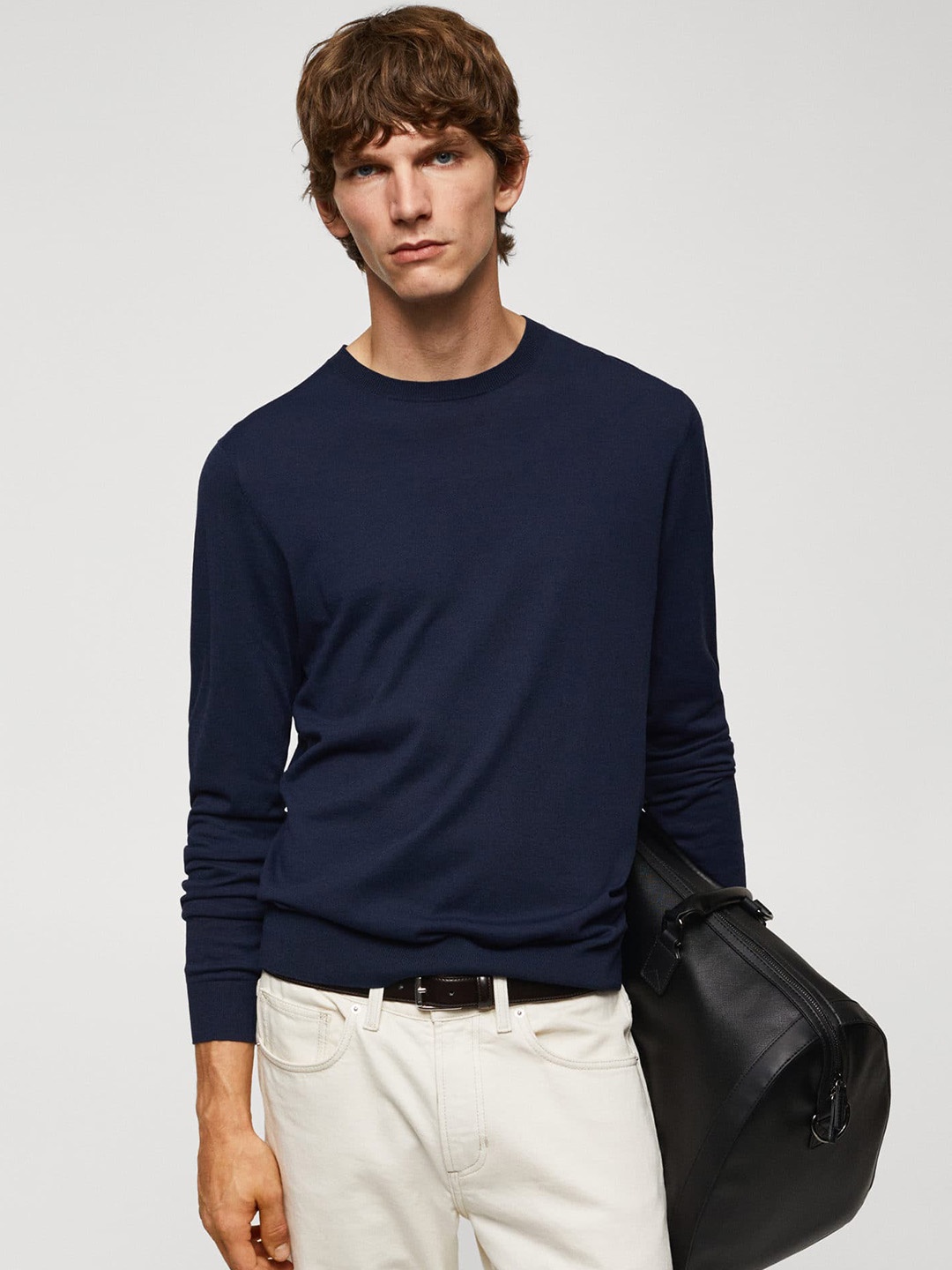 

MANGO MAN Round Neck Pullover, Navy blue
