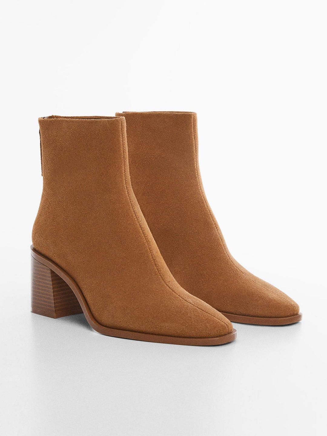 

MANGO Women Leather Mid-Top Block Heel Regular Boots, Camel brown