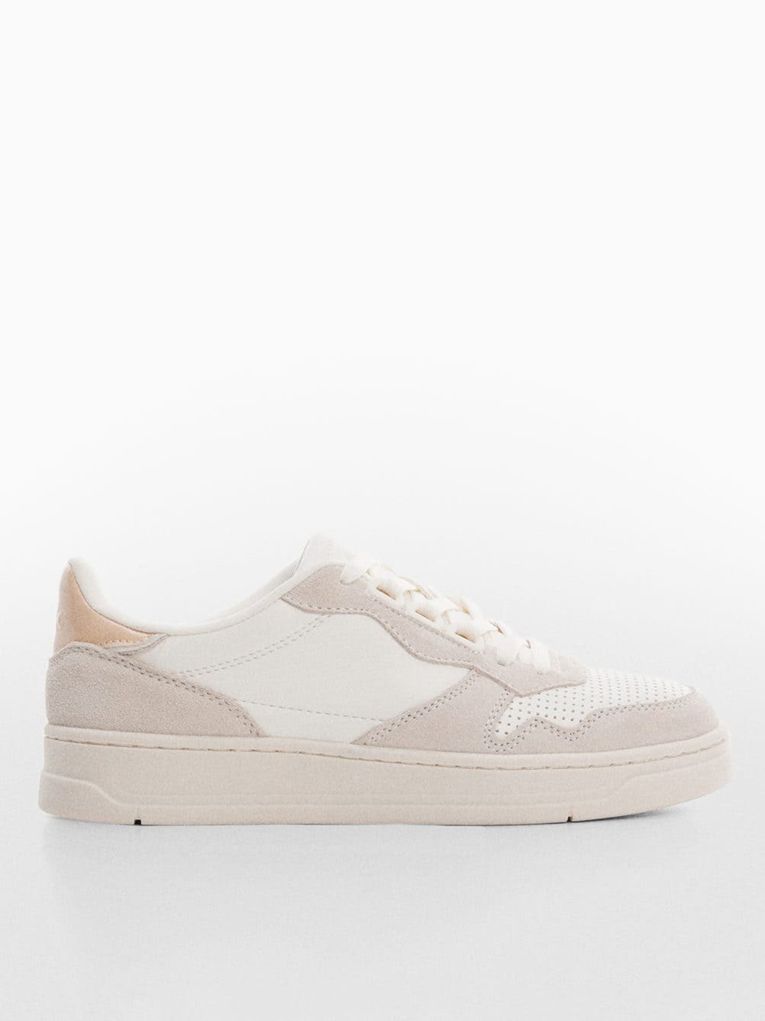 

MANGO Women Colourblocked Perforated Leather Sneakers, White