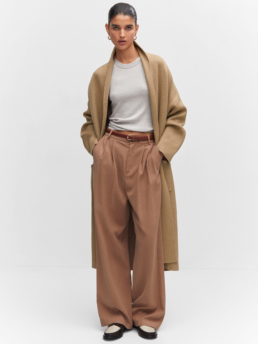 

MANGO Oversized Knitted Front-Open Coat, Brown