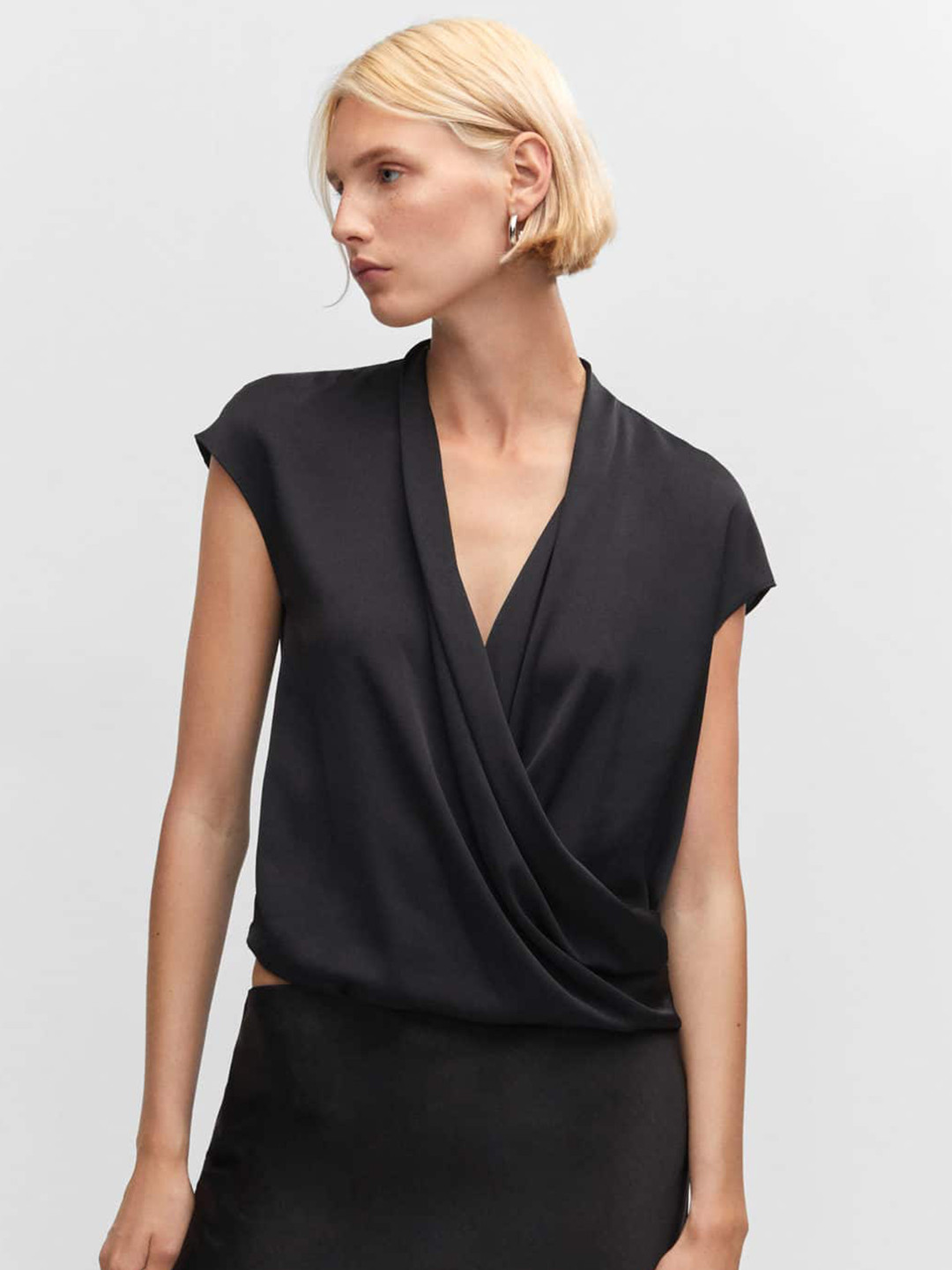 

MANGO Extended Sleeves Wrap Top, Black