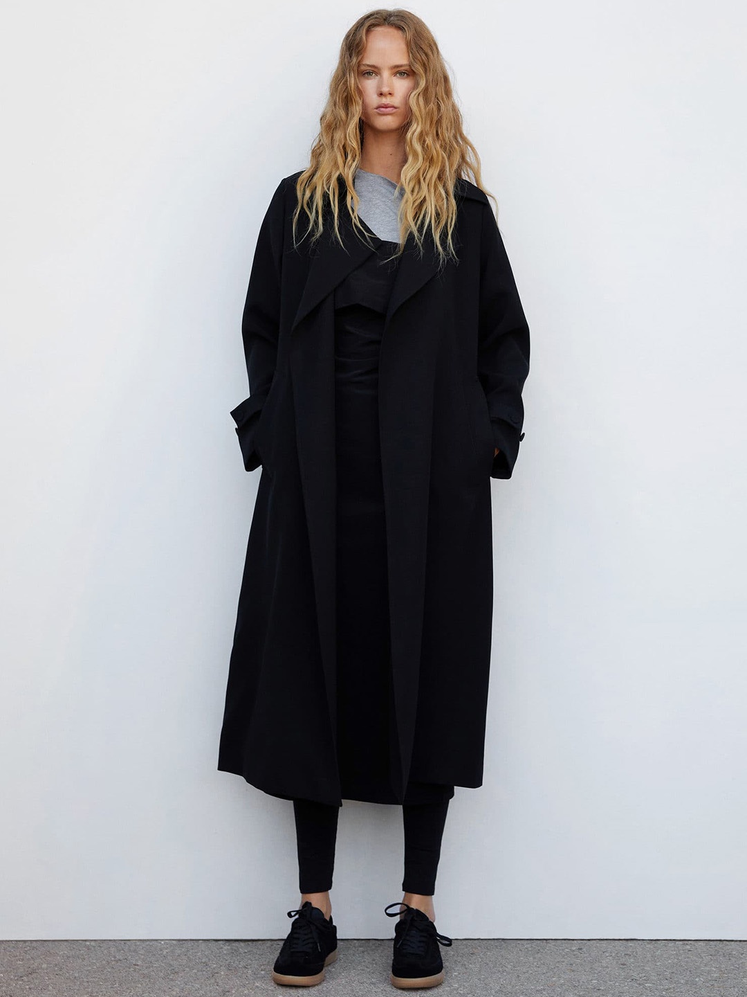 

MANGO Front-Open Trench Coat, Black