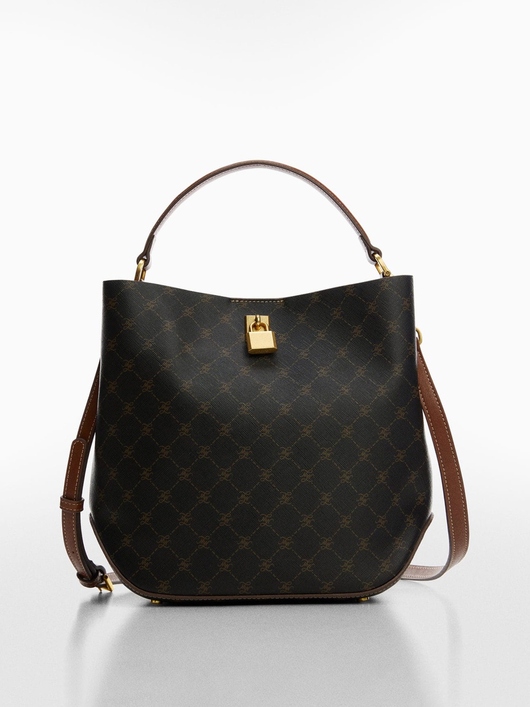 

MANGO Printed Structured Satchel Handbag, Coffee brown