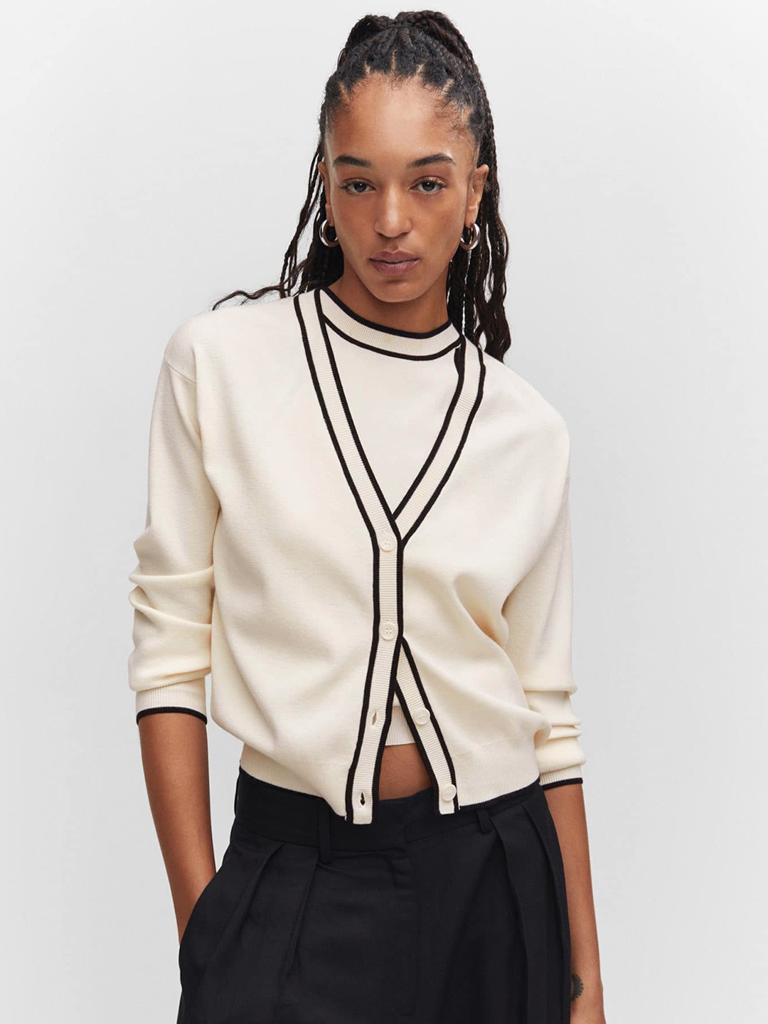 

MANGO Contrast Stripes Cardigan, Off white