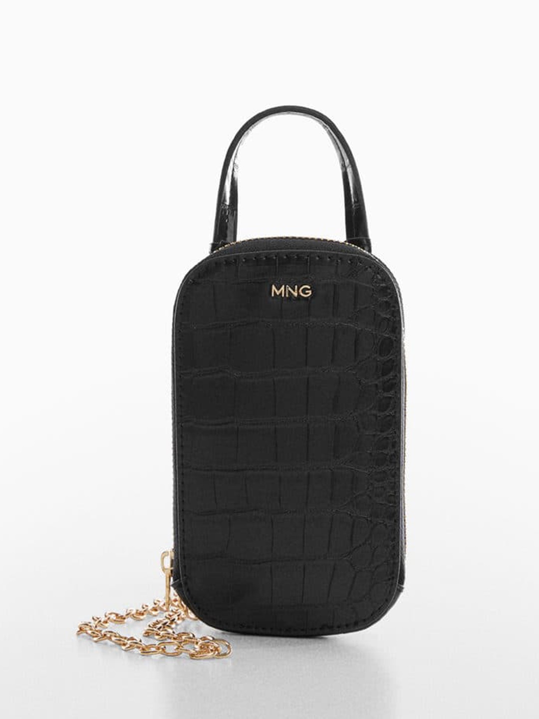 

MANGO Women Croc-Textured Mobile Pouch, Black