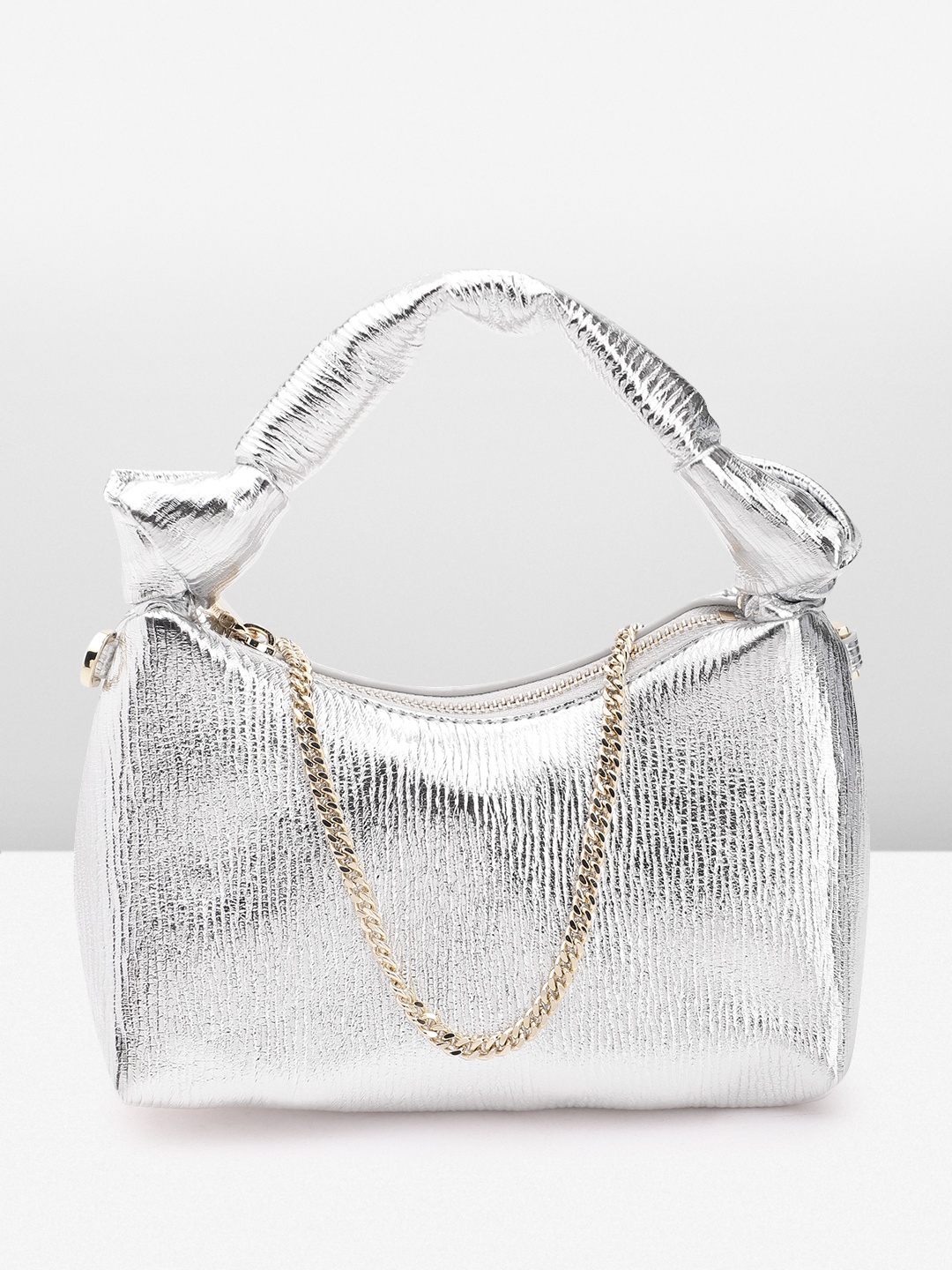 

MANGO Textured Structured Handheld Bag, Silver