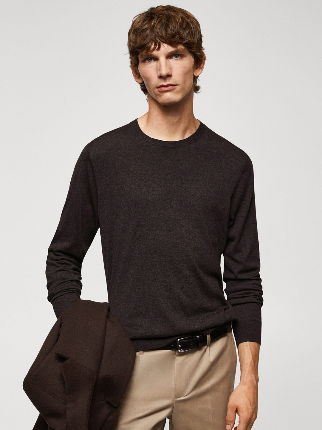 

MANGO MAN Round Neck Pullover, Brown